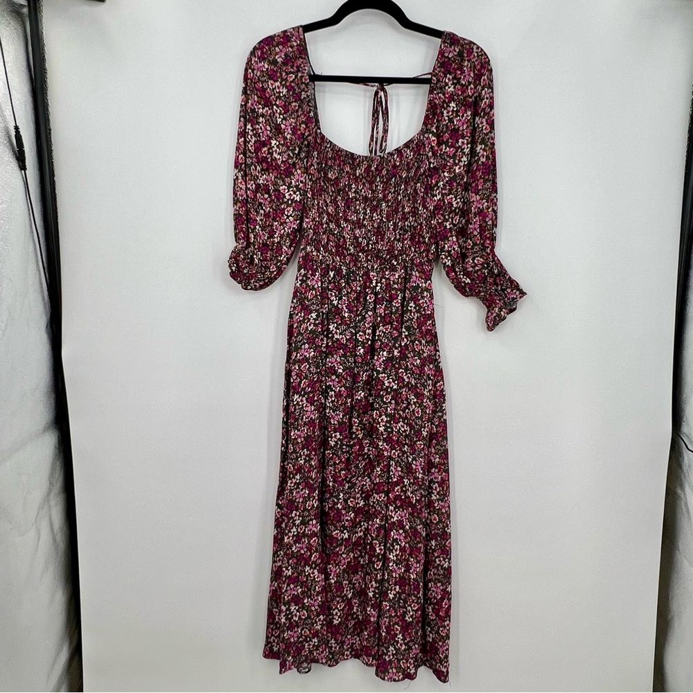 Lucy Paris Evelyn Floral Dress Green Floral Smocked Puff Sleeve M Cinched Waist - Picture 2 of 8